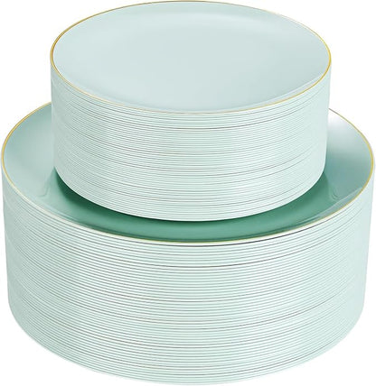 PULOTE 100PCS Sage Green Plastic Plates by PULOTEpartywareWesupplyproductsandyouenjoylife