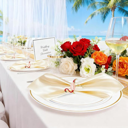 Tropical Flamingo Napkin Rings Set of 12 Gold Pink Bird Napkin Holders - Image 5