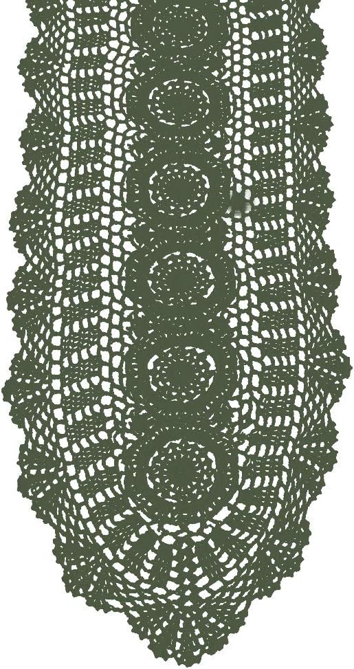 Cotton Handmade Crochet Lace Table Runner Olive Green 12x60 Inch | Oval by KEPSWET