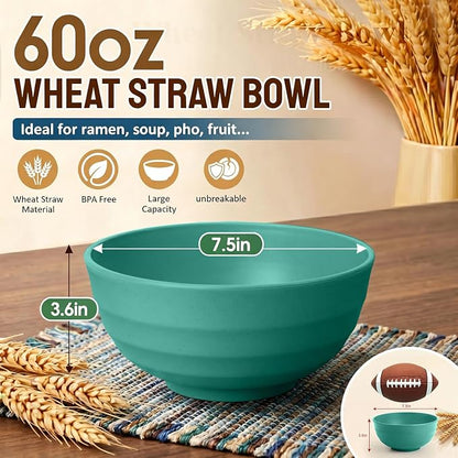 60oz Large Cereal Bowls Sets of 8, Unbreakable & Stackable Wheat Straw Bowls - Image 2