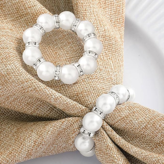 12Pcs Pearl Napkin Rings, Imitation Pearl Ring Napkin Wedding Beaded White | - Image 5