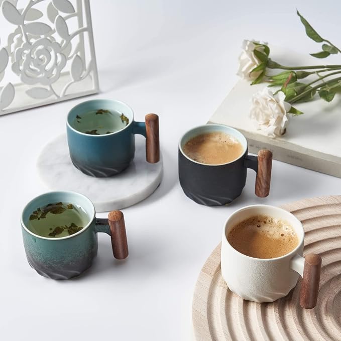 Ceramic Espresso Cups with Wooden Handle Espresso Shot Cups Ceramic Tea Cups - Image 2