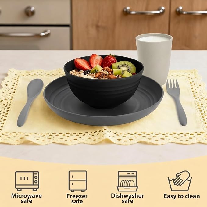 20 PCS Wheat Straw Plates and Bowls Sets, Kids Dishes Dinnerware Sets - Image 3