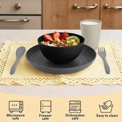 20 PCS Wheat Straw Plates and Bowls Sets, Kids Dishes Dinnerware Sets - Image 3