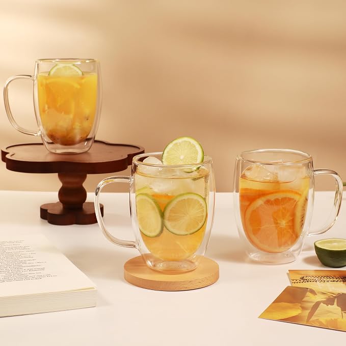 CNGLASS 6 Pack Double Walled Glass Coffee Mugs，12oz Clear Coffee Cups - Image 4