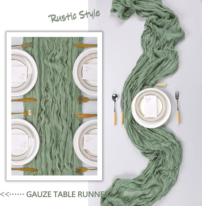 10 Pack 17 x 108 Inch Sage Green Table Runner Cheesecloth | Gauze Cheese Cloth - Image 6