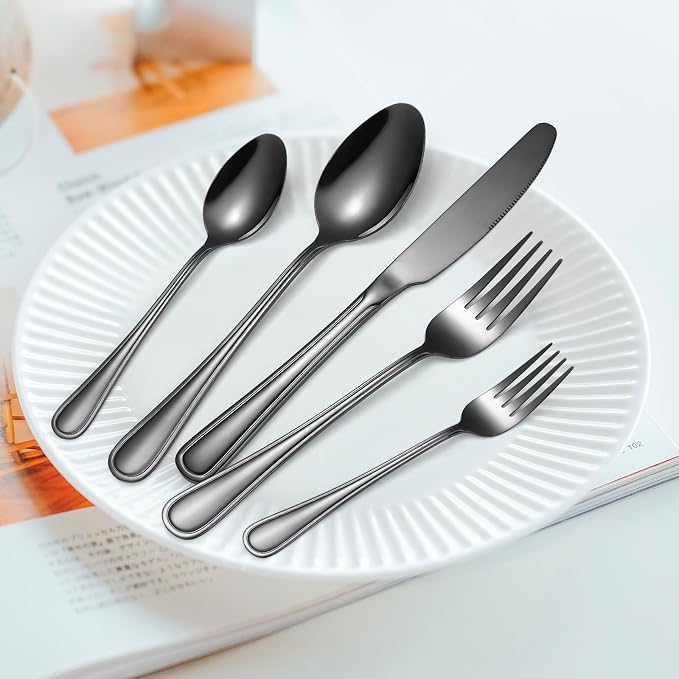 20 Pieces Black Flatware Set for 4 Silverware Stainless Steel Cutlery Luxury - Image 9