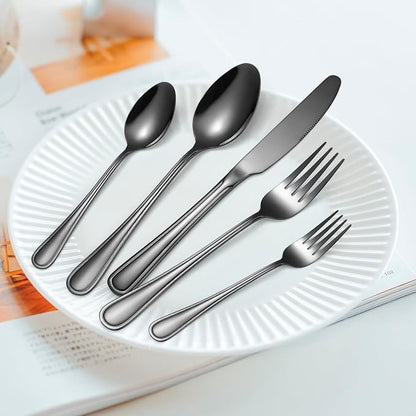 20 Pieces Black Flatware Set for 4 Silverware Stainless Steel Cutlery Luxury - Image 9