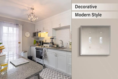 Henne Bery Soft Modern Decorative Wall Plate Switch Plate Outlet Cover (Double Toggle, Satin Nickel)