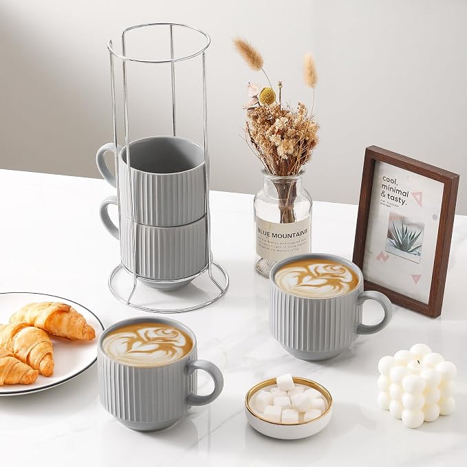 Hasense Coffee Mugs Set, Stacking Tea Cups Set of 4 - 15 oz Large Ceramic - Image 2