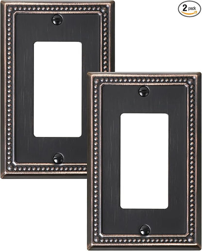2-Pack Decorator Outlet Cover Plate, Decorative Switch Plates and Outlet Covers, Aged Bronze Metal Wall Plates for Electrical Outlets, Receptacle, GFCI Outlet, Dimmer Switch