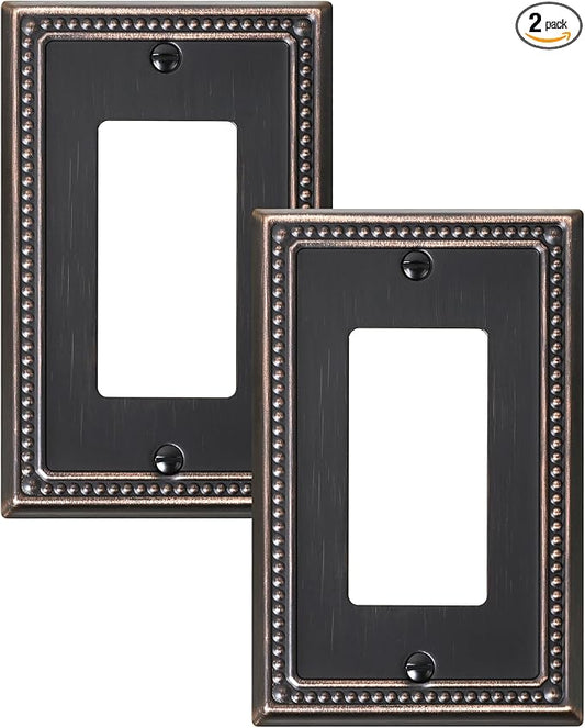 2-Pack Decorator Outlet Cover Plate, Decorative Switch Plates and Outlet Covers, Aged Bronze Metal Wall Plates for Electrical Outlets, Receptacle, GFCI Outlet, Dimmer Switch