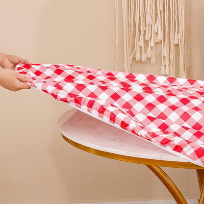 Walrus Round Vinyl Fitted Tablecloth with Flannel Backing Elastic Edge Design Table Cover Waterproof Oil-Proof PVC Table Cloth Stain-Resistant Best for 45"-56" Round