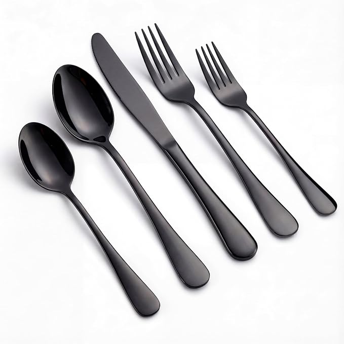 LIANYU 20 Piece Black Silverware Set, Stainless Steel Flatware Cutlery Set | by LIANYU