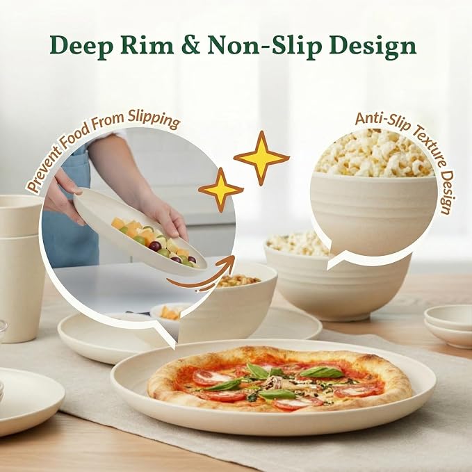 Wheat Straw Dinnerware Sets 40 PCS Plates and Bowls Sets - Image 4