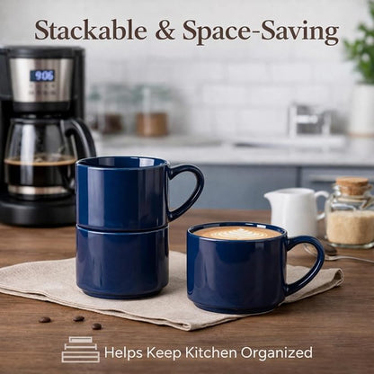 GBhome 14 OZ Coffee Mugs Set of 6, Stackable Navy Blue Coffee Cups Set | Modern - Image 2