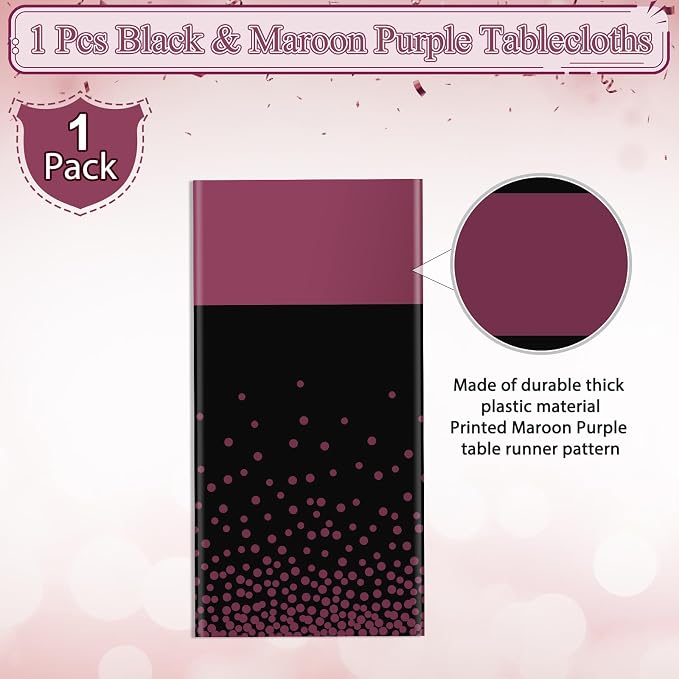 1Pcs Black and Maroon Tablecloth Party Decorations, Plastic Black Table Cloth - Image 4