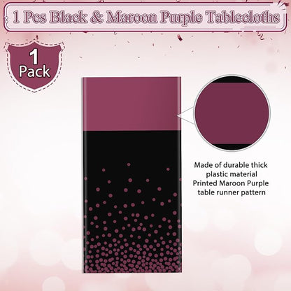 1Pcs Black and Maroon Tablecloth Party Decorations, Plastic Black Table Cloth - Image 4