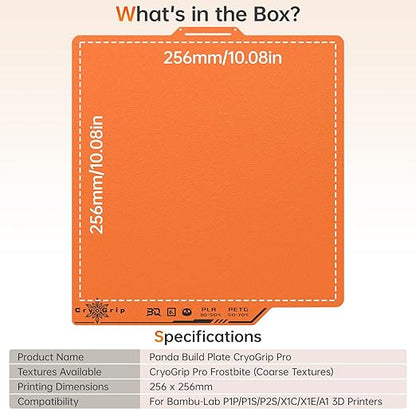 BIQU Cryogrip Pro Frostbite Matte Orange Cold Build Plate for Bambu-Lab P1S/P2S/P1P/X1C/X1E/A1 3D Printer 257x257MM Double-Sided Upgrade Room Temperature Print Removable Surface Platform