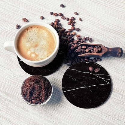 Black Marble Design with White Vein Coasters for Coffee Table Luxury Tile White Marble Line Housewarming Presents for Women Men Home Decor Office Kitchen Living Room 2 Pcs