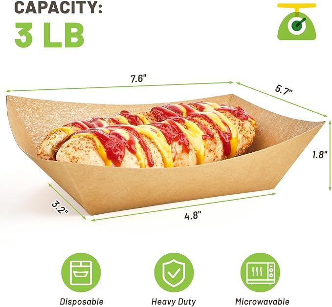 ZORRITA Paper Food Trays, 3 Lb, 50 Pack | Disposable, Kraft Paper, Nacho Trays - Image 2