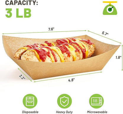 ZORRITA Paper Food Trays, 3 Lb, 50 Pack | Disposable, Kraft Paper, Nacho Trays - Image 2