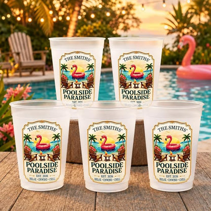 Custom Poolside Party Cups, Personalized Summer Vacation And Travel Gifts by PawfectHouseGifts