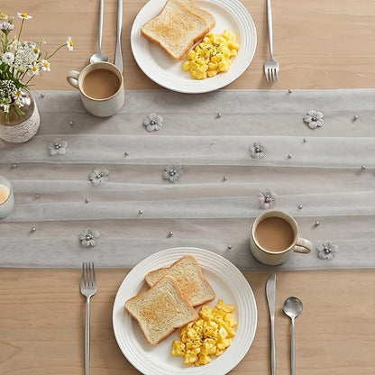 Artoid Mode Gray Flower Pearl Gray Gauze Table Runner 10FT, Seasonal Sheer - Image 4