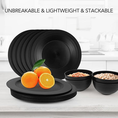 greenandlife 10inch/6pcs Dishwasher & Microwave Safe Wheat Straw Plates, Alternative for Plastic Plates, Lightweight Reusable Unbreakable Dinner Plates, Non-toxin, BPA Free for Kids Adults, Black