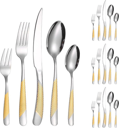 A·HOUSEWARE Hammered Silverware Gold and Silver Flatware Stainless Steel - Image 7