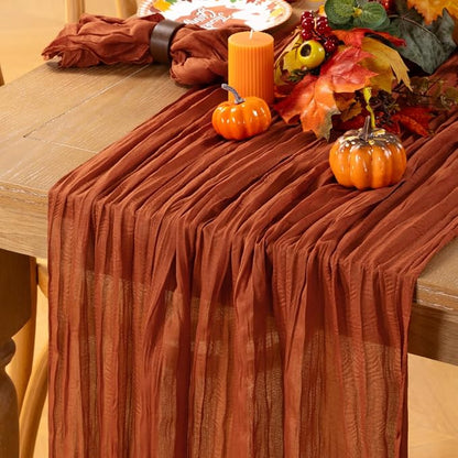 Terracotta Cheesecloth Table Runner 10ft Boho Burnt Orange Fall Decor | by MLMC