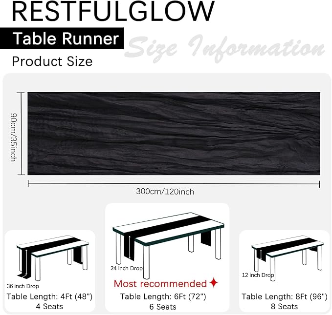 6 Pack Black Cheesecloth Table Runner 35 x 120 Inch | Boho Gauze Fabric - Image 2