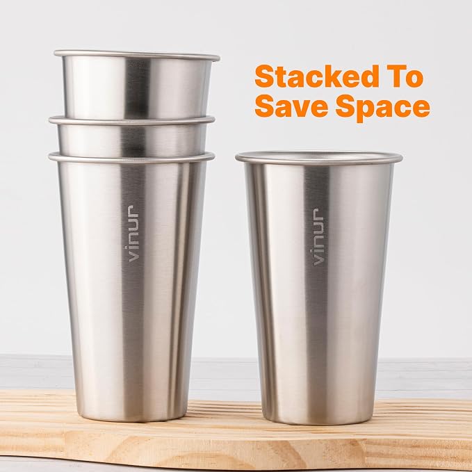 VINUR Stainless Steel Cups-20 oz Stackable Metal Drinking Glasses 4 Pcs | 20 oz - Image 8