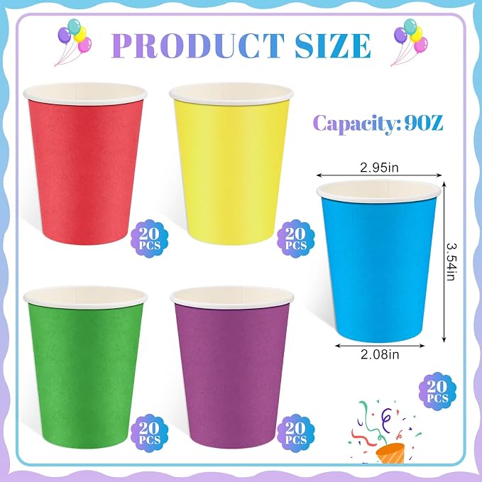 NatNarr 100 Pack Rainbow Paper Cups, 9oz Colored Cups | Disposable Paper Cups - Image 2