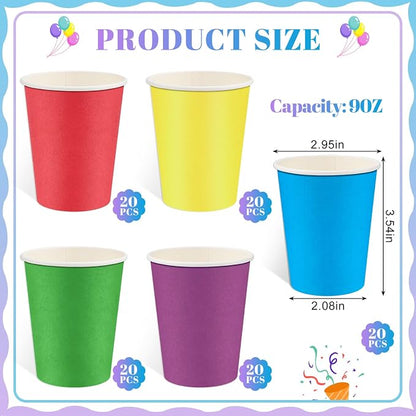 NatNarr 100 Pack Rainbow Paper Cups, 9oz Colored Cups | Disposable Paper Cups - Image 2