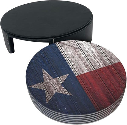 6 Pcs Texas State Flag White Star Leather Coasters - Image 4