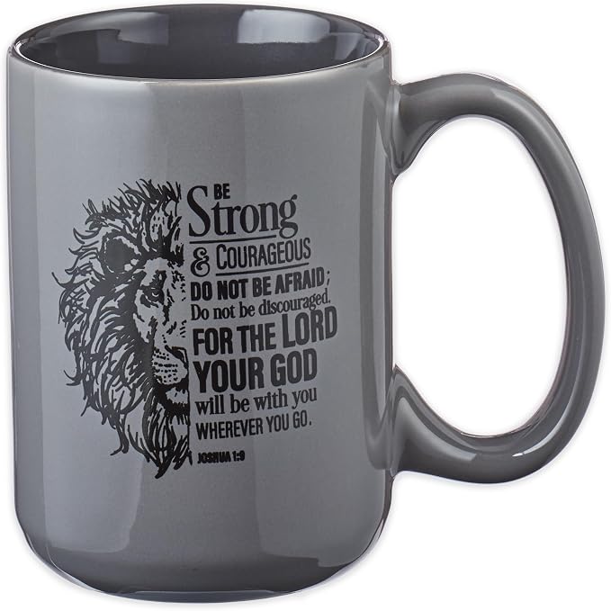 Christian Art Gifts Lion Gray Ceramic Coffee Mug – 14 oz. Microwave and by ChristianArtGifts