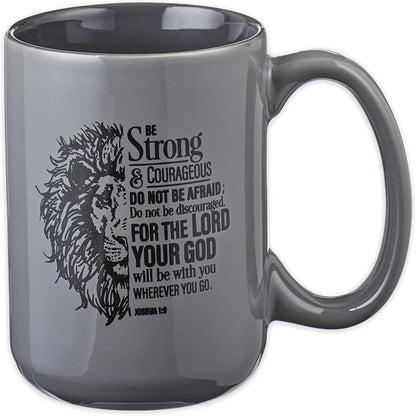Christian Art Gifts Lion Gray Ceramic Coffee Mug – 14 oz. Microwave and by ChristianArtGifts