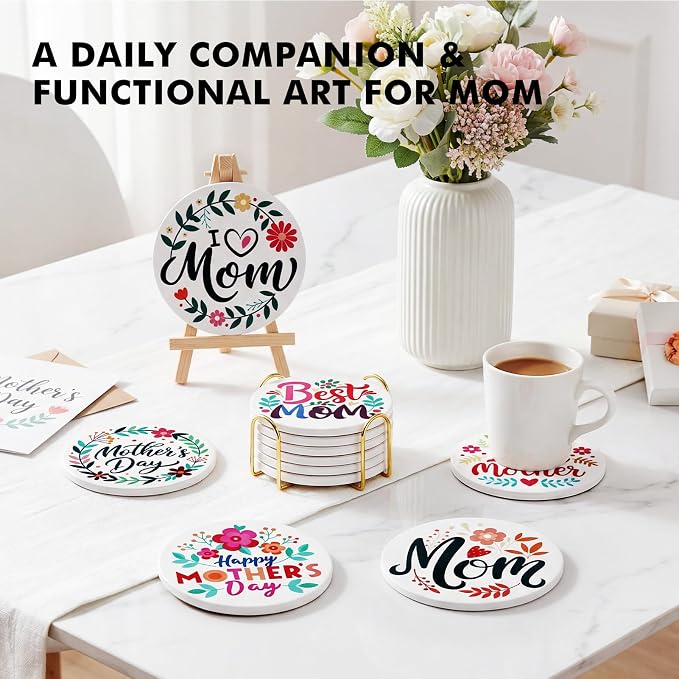 Absorbent Ceramic Coasters Set of 6, Love Quotes - Image 4