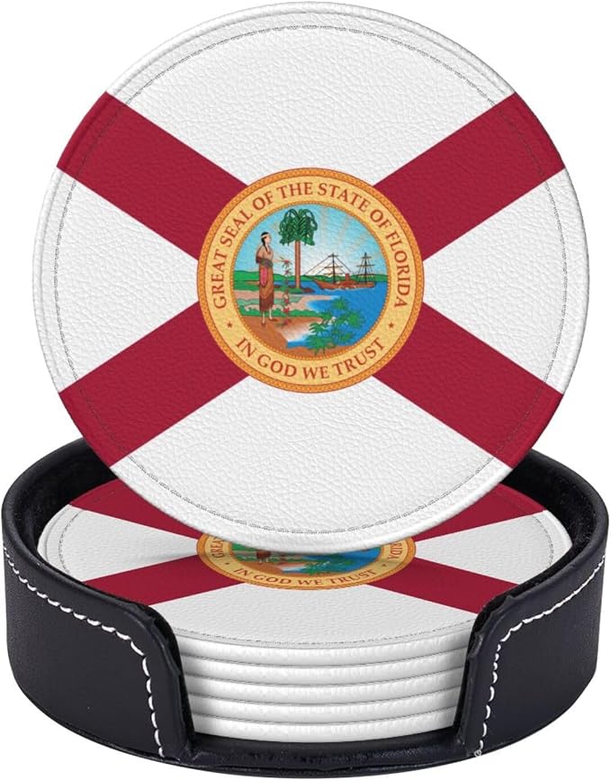 6 Pack Florida State Flag Leather Coaster by GTEVUTS