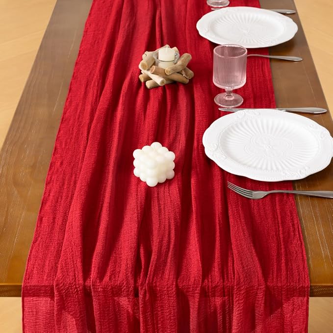 Cheesecloth Table Runner Summer Boho Wedding Shower Party Home Decor | Red - Image 4