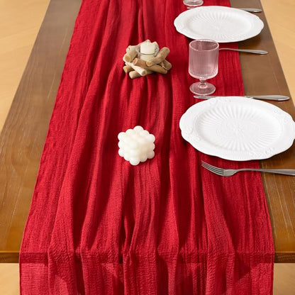 Cheesecloth Table Runner Summer Boho Wedding Shower Party Home Decor | Red - Image 4