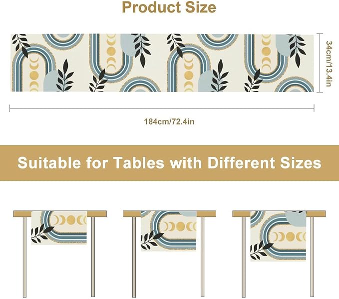 YCness Boho Mid Century Abstract Table Runner Modern Sun Moon Phase Minimalist - Image 2