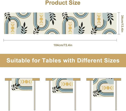 YCness Boho Mid Century Abstract Table Runner Modern Sun Moon Phase Minimalist - Image 2