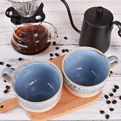 Bosmarlin Large Ceramic Coffee Mug Set of 2, Stoneware Jumbo Latte Mugs - Image 6
