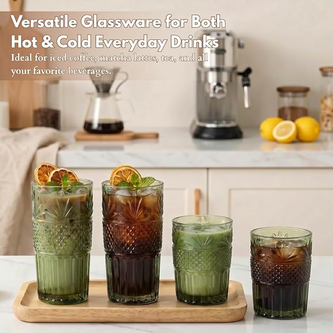 Green Drinking Glasses Set of 12, 12 Oz Highball & 10 Oz Cocktail Glasses - Image 4