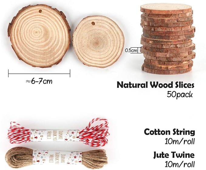 50Pcs Wood Slices for Crafts, 2.4"-2.8" Unfinished Wood Circles for Crafts - Image 3