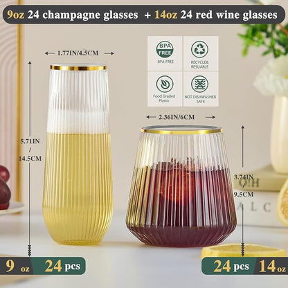 56 Pack Plastic Wine Glasses Champagne Flutes, Plastic Champagne Flutes - Image 2