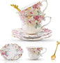 TATSUMI Country Roses Bone China Tea Cup and Saucer Set, 6 Pieces, Vintage Style by TATSUMI