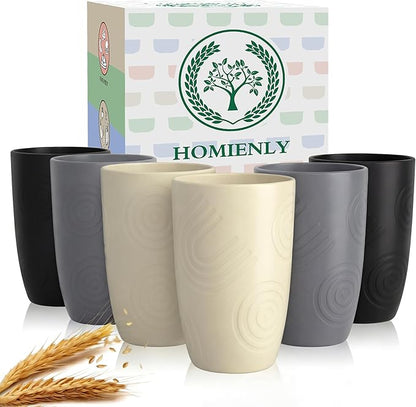 Homienly Premium Wheat Straw Cups Set of 6, Reusable 16oz Water Glasses by HOMIENLY